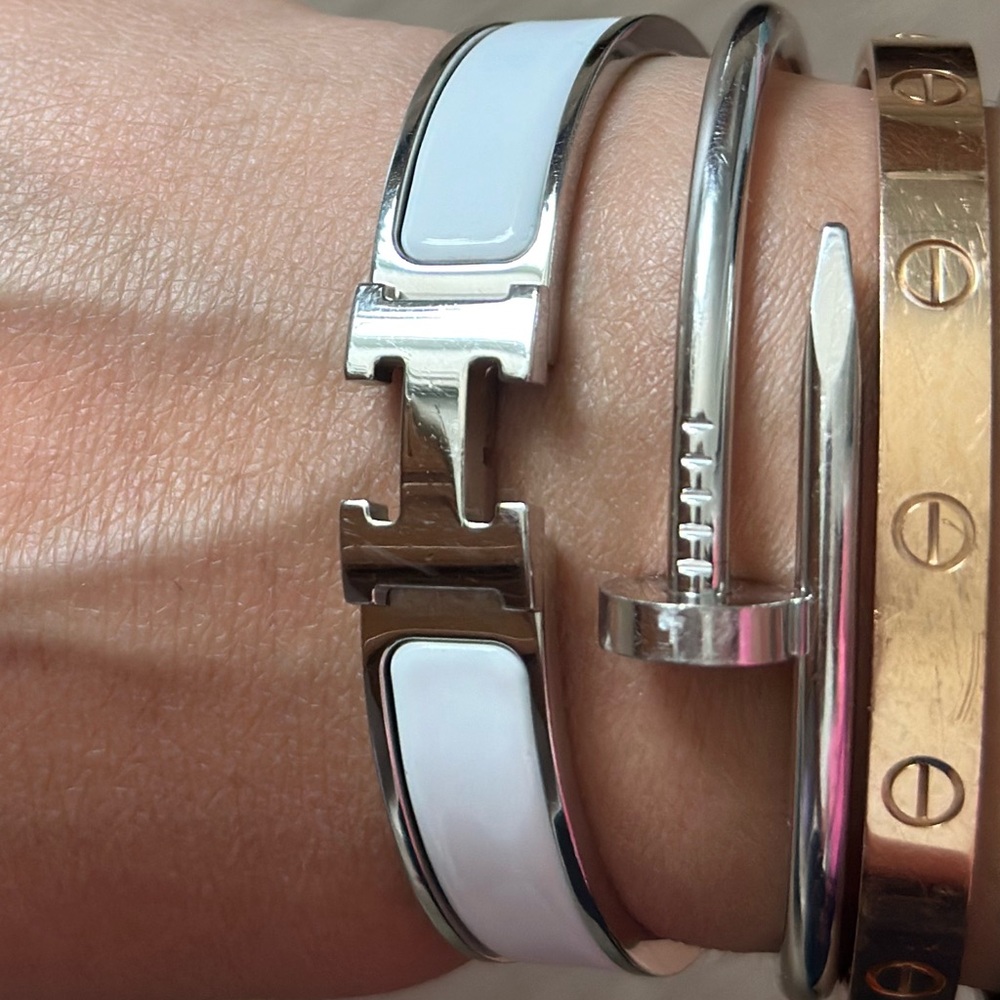 Authentic Hermes Bracelet Clic H Palladie Blanc PM